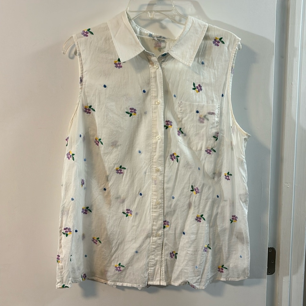Boden Floral Pattern Sheer Botton Down Tank, Sz 16R.